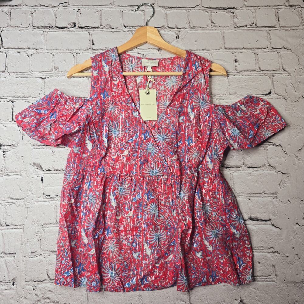 Lucky Brand Cotton Metallic Fourth Of July 4th Floral Print Blouse New Size Sm